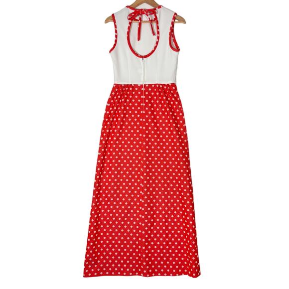 VTG 70s Polka Dot Textured Maxi Dress S/M Mod Retro Girly Union Made Great Shape - Picture 2 of 8